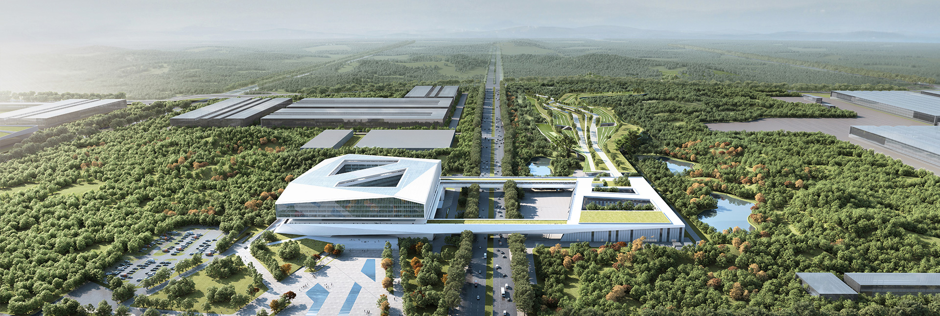 Centrum technologiczne i fabryka Zoomlion z lotu ptaka - nowoczesne centrum produkcji maszyn budowlanych